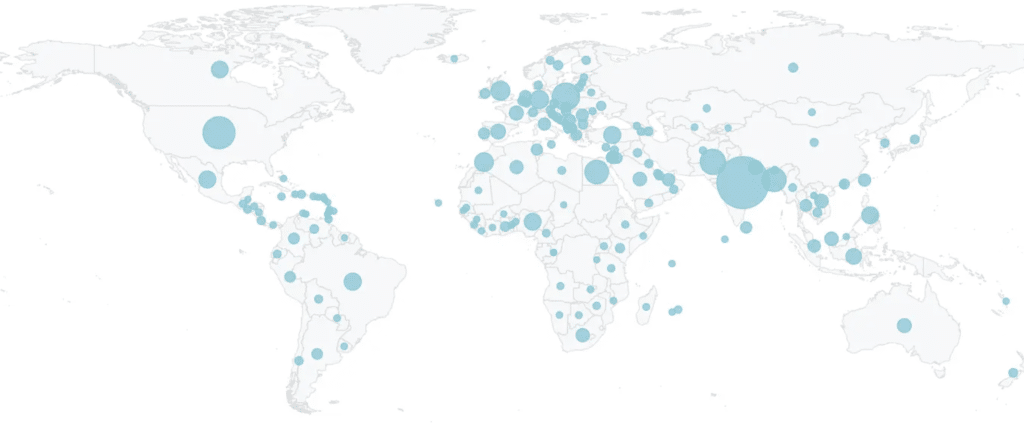 Geographic locations of Seven Boats's Clients & Students